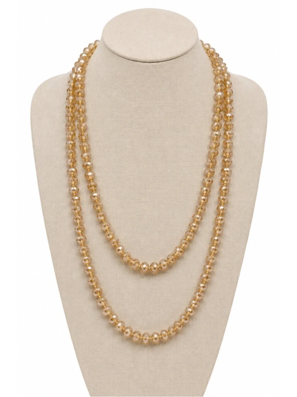 Elegant beige Shimmery Faceted Glass Crystal Long beaded necklace